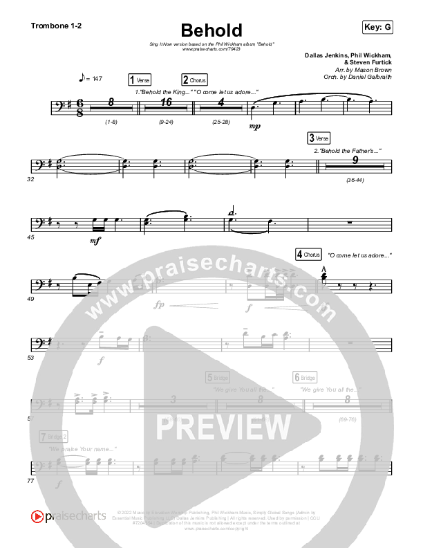 Behold (Sing It Now SATB) Trombone 1/2 (Phil Wickham / Anne Wilson)