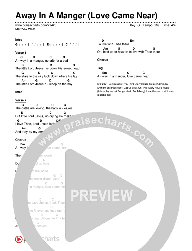 Away In A Manger (Love Came Near) Chords & Lyrics (Matthew West)