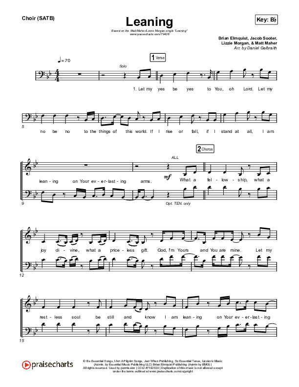 Leaning Choir Sheet (SATB) (Matt Maher / Lizzie Morgan)