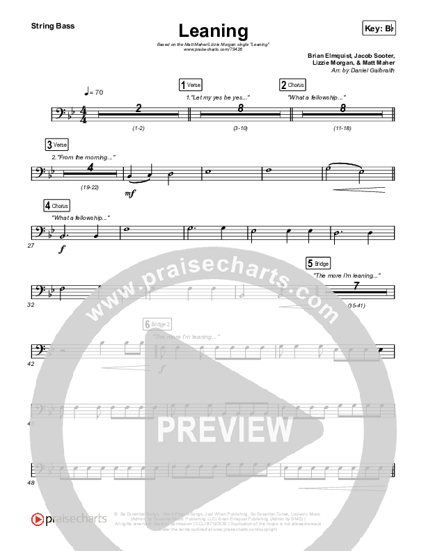 Leaning String Bass Sheet Music PDF (Matt Maher / Lizzie