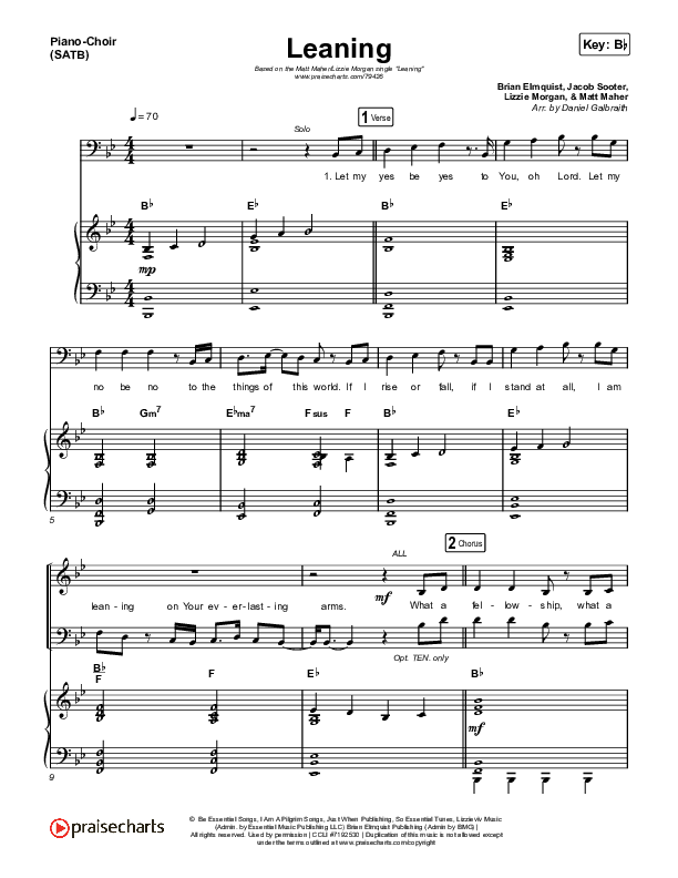 Leaning Piano/Vocal (SATB) (Matt Maher / Lizzie Morgan)