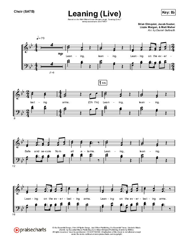 Leaning (Live) Choir Sheet (SATB) (Matt Maher / Lizzie Morgan)