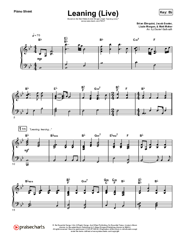 Leaning (Live) Piano Sheet (Matt Maher / Lizzie Morgan)