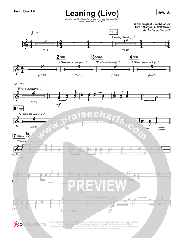 Leaning (Live) Tenor Sax 1,2 (Matt Maher / Lizzie Morgan)