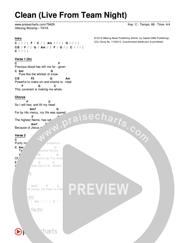 Clean (Live From Team Night) Chords & Lyrics (Hillsong Worship / TAYA)