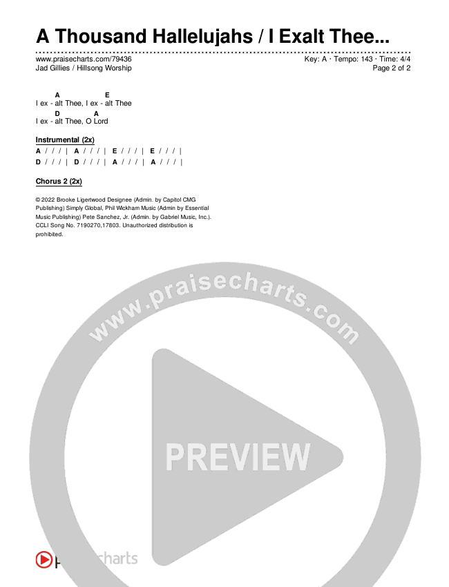 A Thousand Hallelujahs / I Exalt Thee (Live From Team Night) Chords & Lyrics (Hillsong Worship / Jad Gillies)