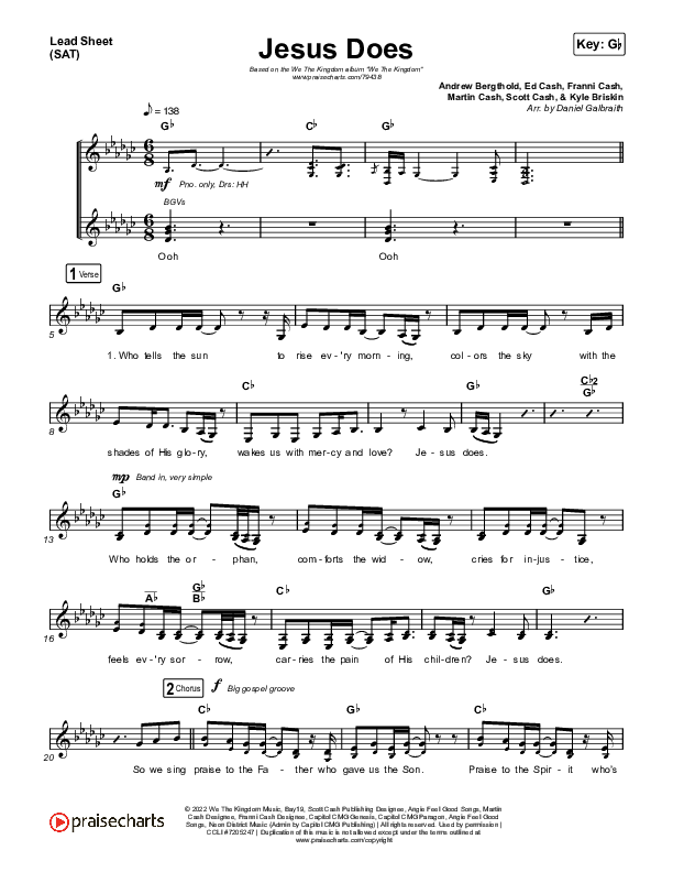 Jesus Does Lead Sheet (SAT) (We The Kingdom)