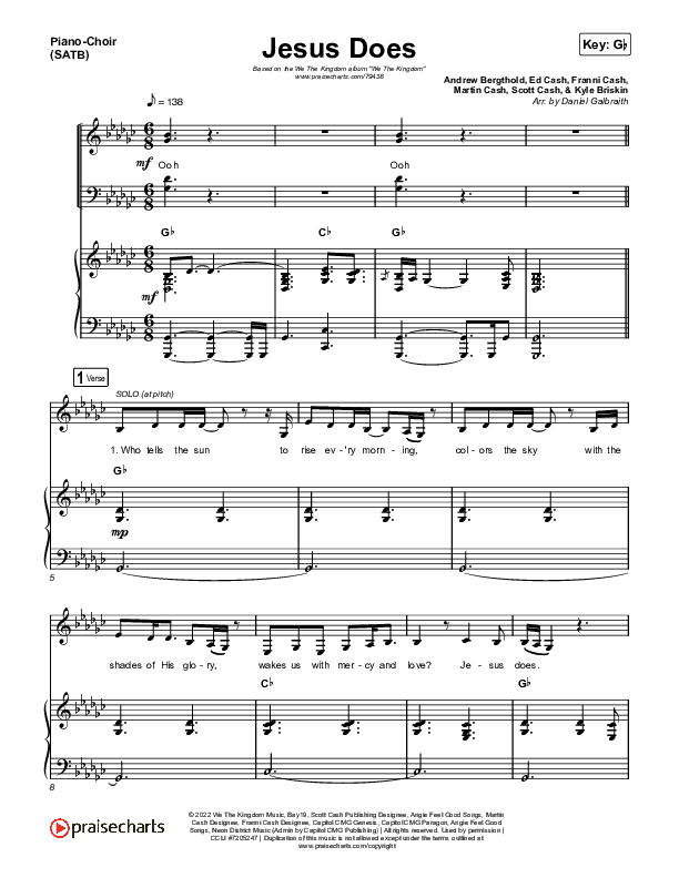 Jesus Does Piano/Vocal (SATB) (We The Kingdom)