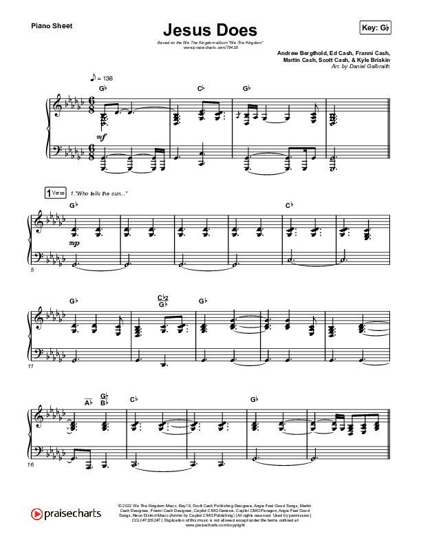 Jesus Does Piano Sheet (We The Kingdom)