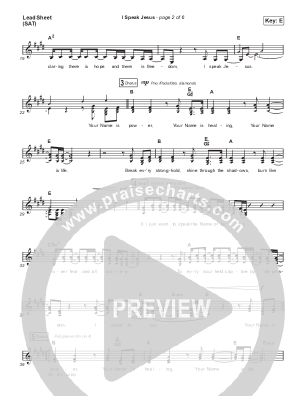 I Speak Jesus (Live) Lead Sheet (SAT) (Passion / Melodie Malone)