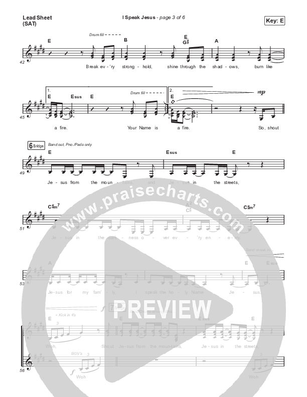 I Speak Jesus (Live) Lead Sheet (SAT) (Passion / Melodie Malone)