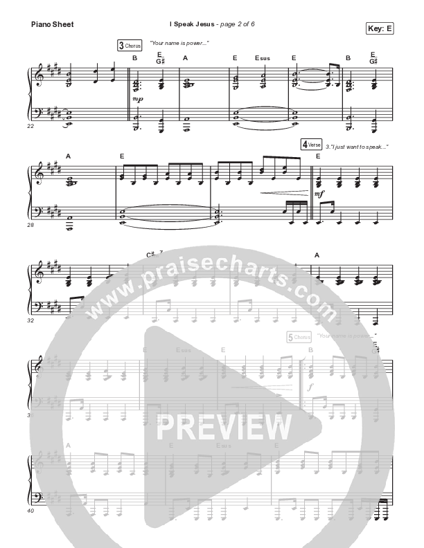 I Speak Jesus (Live) Piano Sheet (Passion / Melodie Malone)