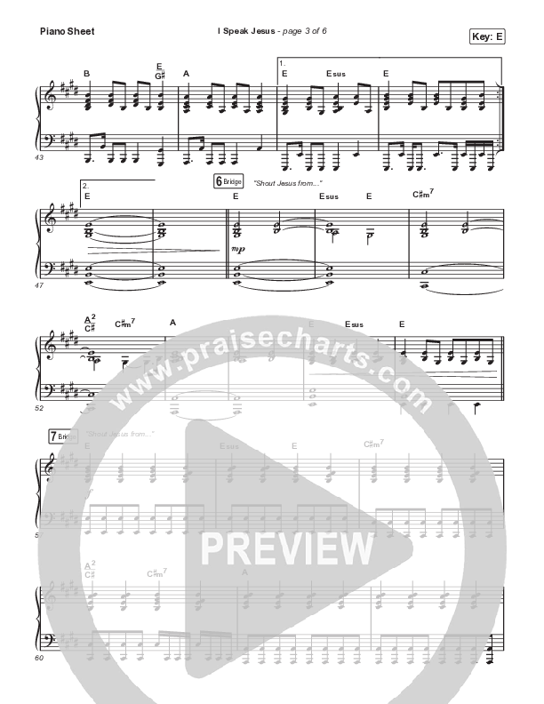 I Speak Jesus (Live) Piano Sheet (Passion / Melodie Malone)