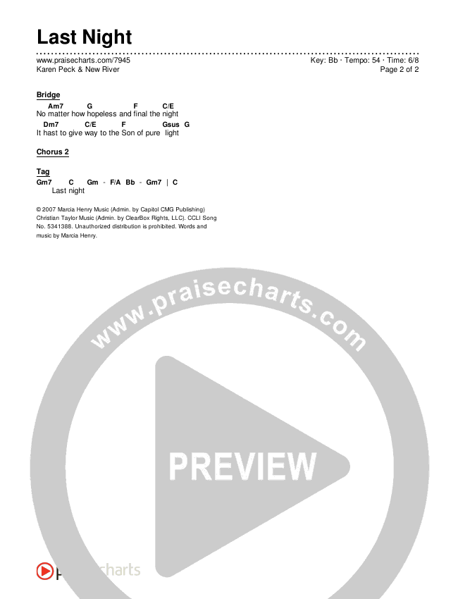 Last Night Chords & Lyrics (Karen Peck & New River)