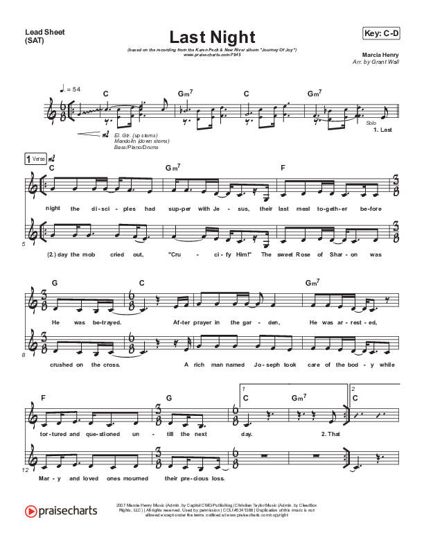 Last Night Lead Sheet (SAT) (Karen Peck & New River)