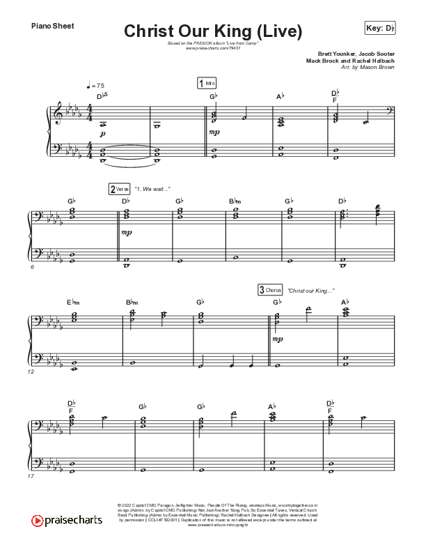 Christ Our King (Live) Piano Sheet (Passion / Sean Curran)