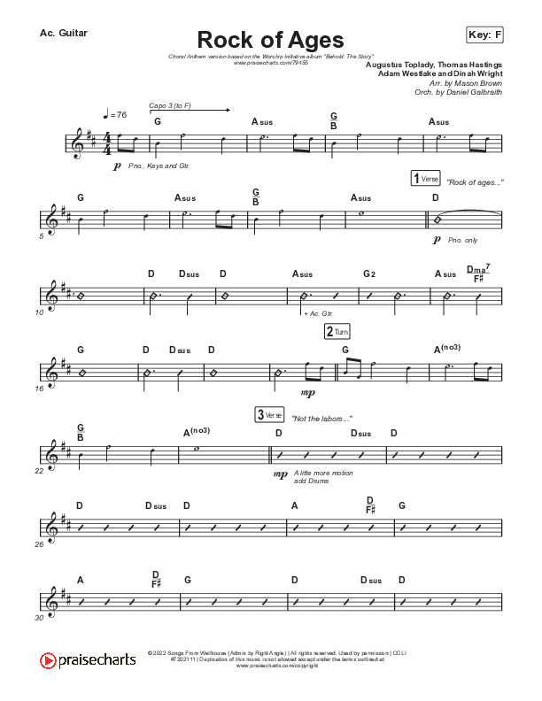 Rock Of Ages (Choral Anthem SATB) Acoustic Guitar (The Worship Initiative / Dinah Wright / Grace Tanner / Arr. Mason Brown)