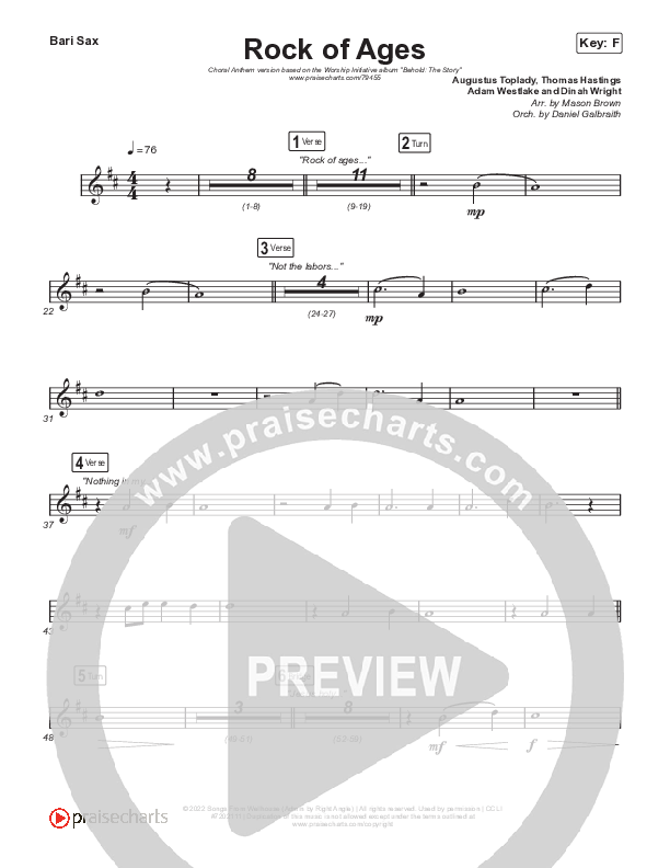 Rock Of Ages (Choral Anthem SATB) Bari Sax (The Worship Initiative / Dinah Wright / Grace Tanner / Arr. Mason Brown)