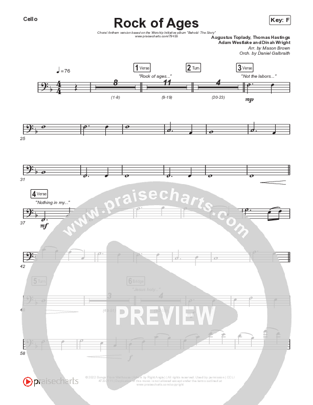 Rock Of Ages (Choral Anthem SATB) Cello (The Worship Initiative / Dinah Wright / Grace Tanner / Arr. Mason Brown)