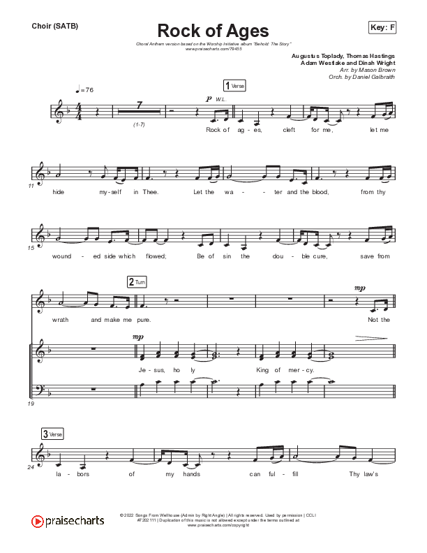 Rock Of Ages (Choral Anthem SATB) Choir Sheet (SATB) (The Worship Initiative / Dinah Wright / Grace Tanner / Arr. Mason Brown)