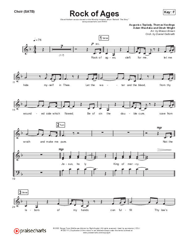Rock Of Ages (Choral Anthem SATB) Choir Sheet (SATB) (The Worship Initiative / Dinah Wright / Grace Tanner / Arr. Mason Brown)
