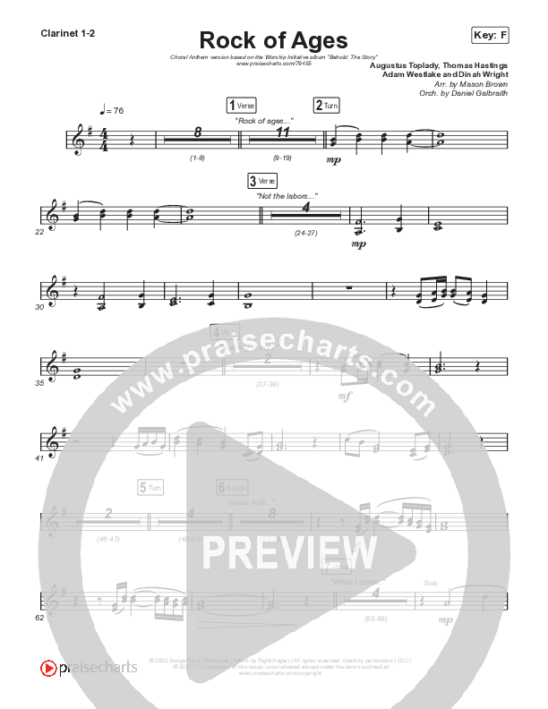 Rock Of Ages (Choral Anthem SATB) Clarinet 1/2 (The Worship Initiative / Dinah Wright / Grace Tanner / Arr. Mason Brown)