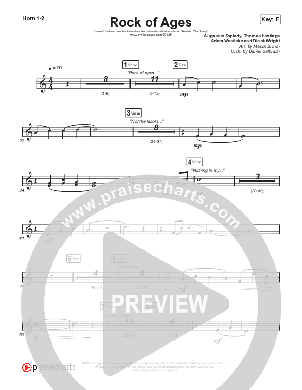 Rock Of Ages (Choral Anthem SATB) French Horn 1,2 (The Worship Initiative / Dinah Wright / Grace Tanner / Arr. Mason Brown)