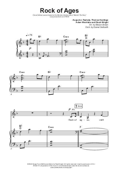 Rock Of Ages (Choral Anthem SATB) Octavo (SATB & Pno) (The Worship Initiative / Dinah Wright / Grace Tanner / Arr. Mason Brown)