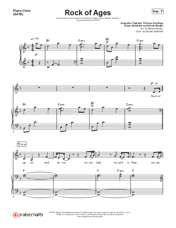 Rock Of Ages (Choral Anthem SATB) Piano/Vocal (SATB) (The Worship Initiative / Dinah Wright / Grace Tanner / Arr. Mason Brown)