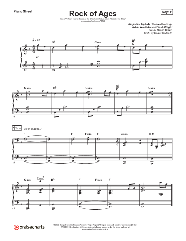 Rock Of Ages (Choral Anthem SATB) Piano Sheet (The Worship Initiative / Dinah Wright / Grace Tanner / Arr. Mason Brown)