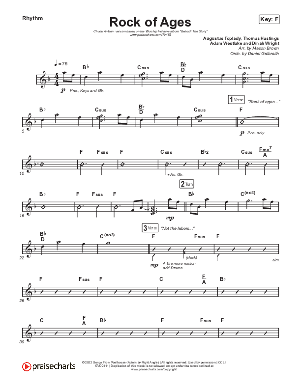 Rock Of Ages (Choral Anthem SATB) Rhythm Chart (The Worship Initiative / Dinah Wright / Grace Tanner / Arr. Mason Brown)