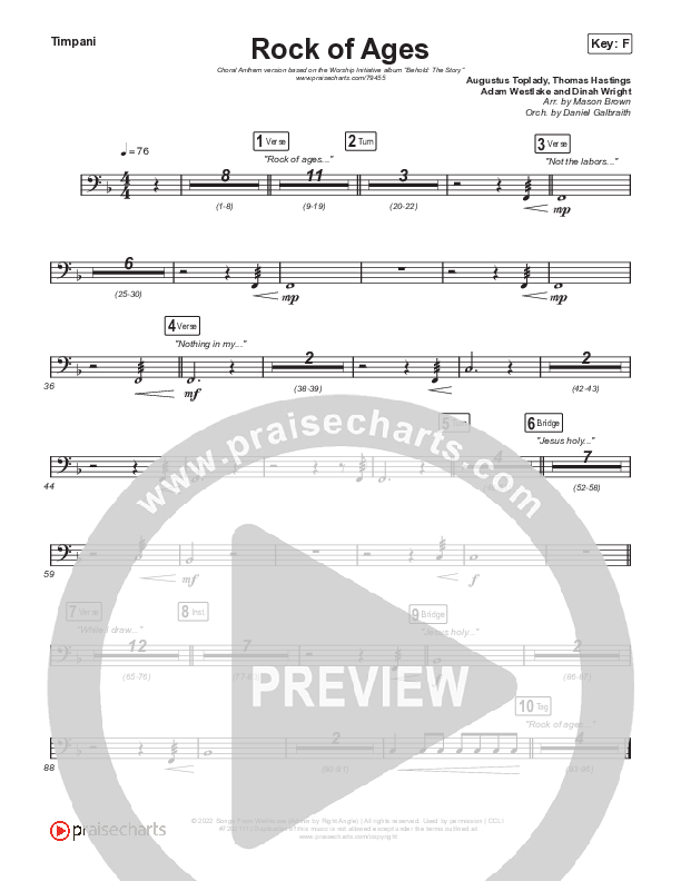 Rock Of Ages (Choral Anthem SATB) Timpani (The Worship Initiative / Dinah Wright / Grace Tanner / Arr. Mason Brown)