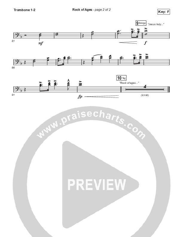 Rock Of Ages (Choral Anthem SATB) Trombone 1,2 (The Worship Initiative / Dinah Wright / Grace Tanner / Arr. Mason Brown)