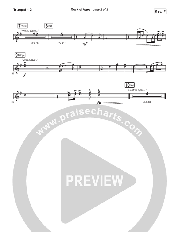 Rock Of Ages (Choral Anthem SATB) Trumpet 1,2 (The Worship Initiative / Dinah Wright / Grace Tanner / Arr. Mason Brown)
