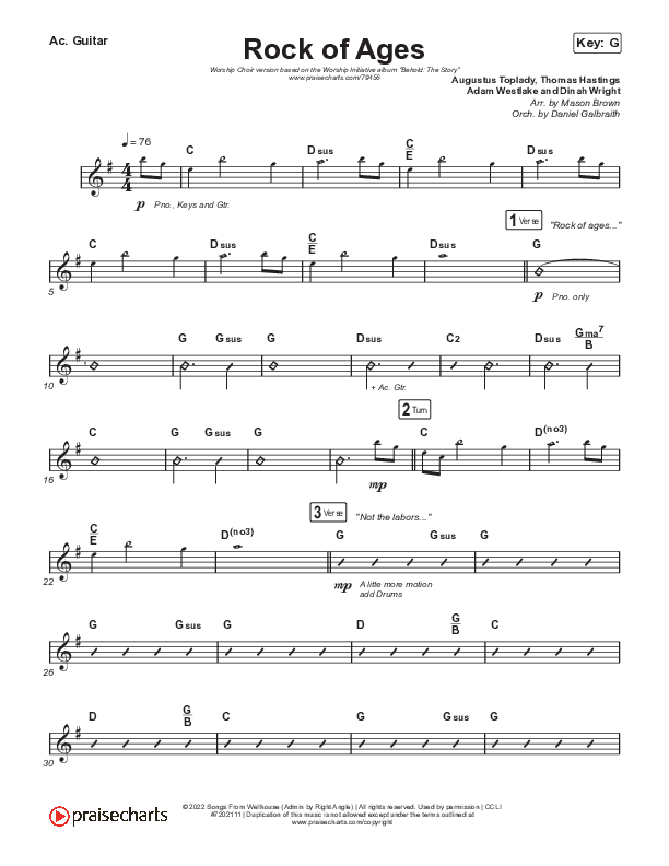 Rock Of Ages (Worship Choir SAB) Acoustic Guitar (The Worship Initiative / Dinah Wright / Grace Tanner / Arr. Mason Brown)