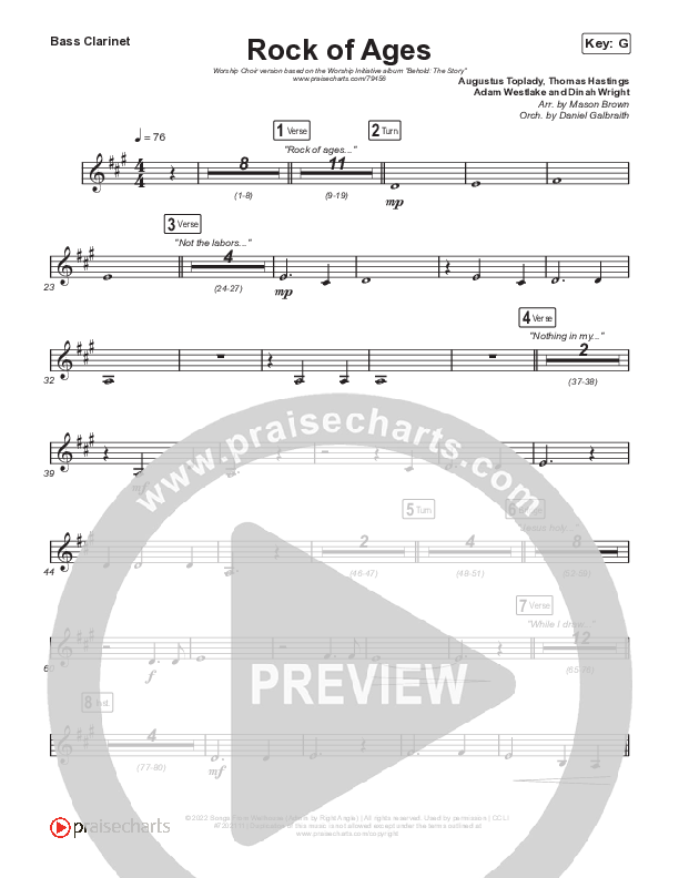 Rock Of Ages (Worship Choir SAB) Bass Clarinet (The Worship Initiative / Dinah Wright / Grace Tanner / Arr. Mason Brown)