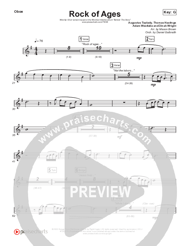 Rock Of Ages (Worship Choir SAB) Oboe (The Worship Initiative / Dinah Wright / Grace Tanner / Arr. Mason Brown)