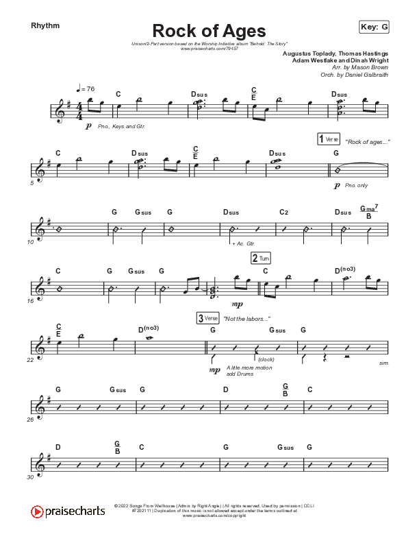 Rock Of Ages (Unison/2-Part Choir) Rhythm Chart (The Worship Initiative / Dinah Wright / Grace Tanner / Arr. Mason Brown)