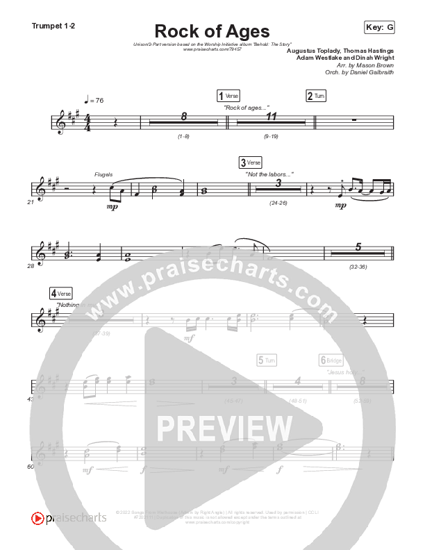 Rock Of Ages (Unison/2-Part Choir) Trumpet 1,2 (The Worship Initiative / Dinah Wright / Grace Tanner / Arr. Mason Brown)
