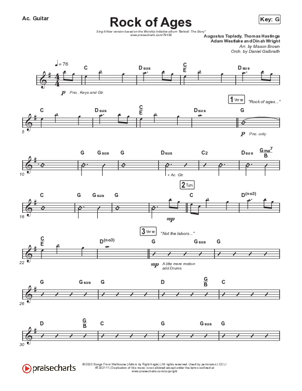 Rock Of Ages (Sing It Now SATB) Acoustic Guitar (The Worship Initiative / Dinah Wright / Grace Tanner / Arr. Mason Brown)