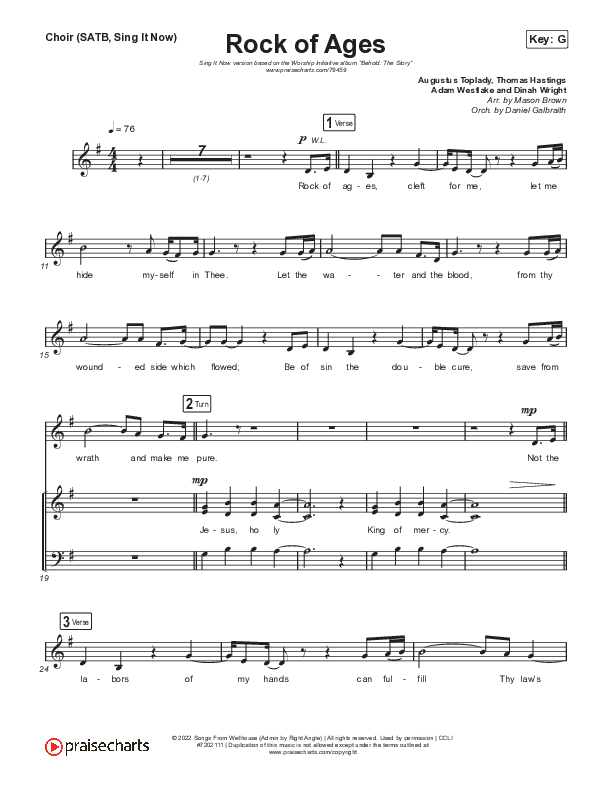 Rock Of Ages (Sing It Now SATB) Choir Sheet (SATB) (The Worship Initiative / Dinah Wright / Grace Tanner / Arr. Mason Brown)
