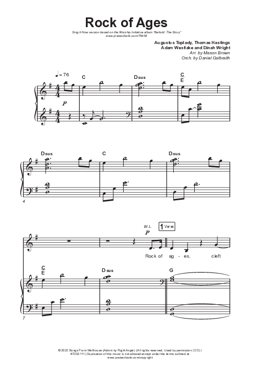 Rock Of Ages (Sing It Now SATB) Octavo (SATB & Pno) (The Worship Initiative / Dinah Wright / Grace Tanner / Arr. Mason Brown)