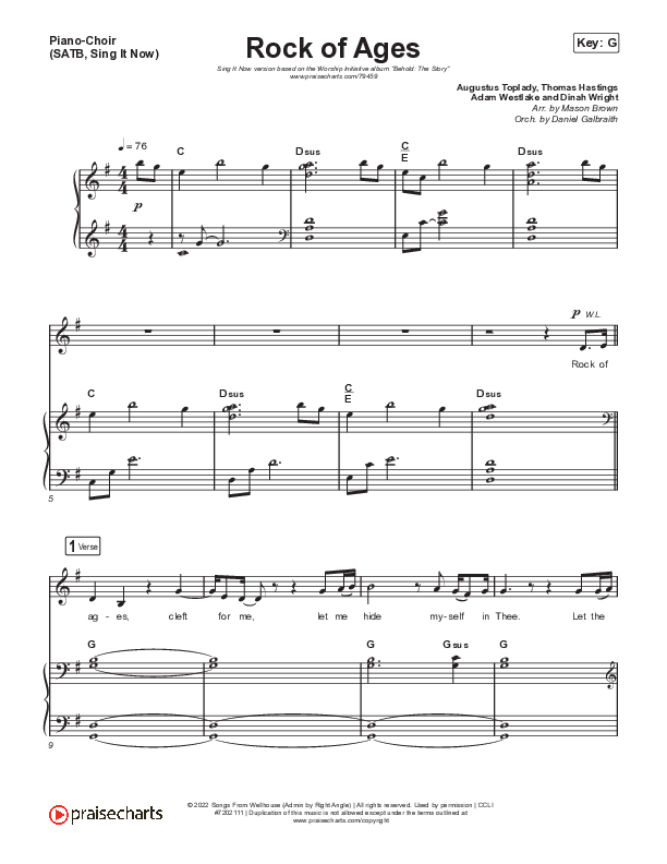 Rock Of Ages (Sing It Now SATB) Piano/Choir (SATB) (The Worship Initiative / Dinah Wright / Grace Tanner / Arr. Mason Brown)