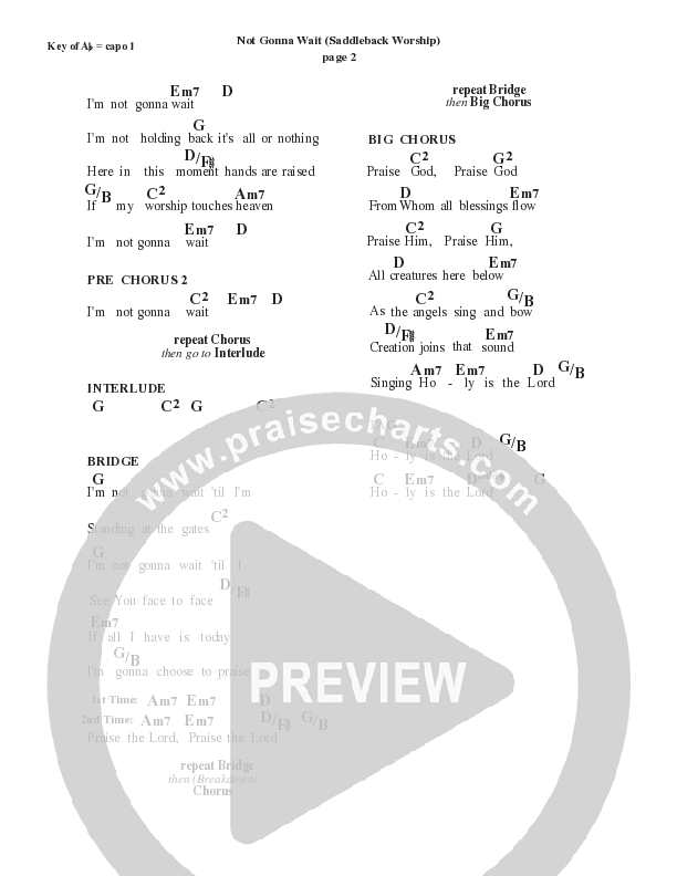 Not Gonna Wait Chords PDF (Saddleback Worship) PraiseCharts