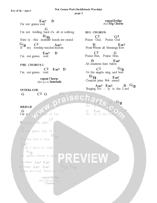 Not Gonna Wait Chord Chart (Saddleback Worship)