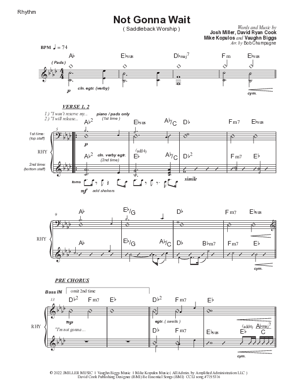 Not Gonna Wait Rhythm Chart (Saddleback Worship)