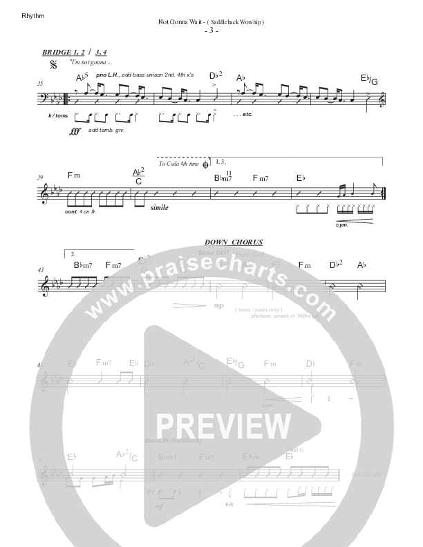 Not Gonna Wait Rhythm Chart (Saddleback Worship)