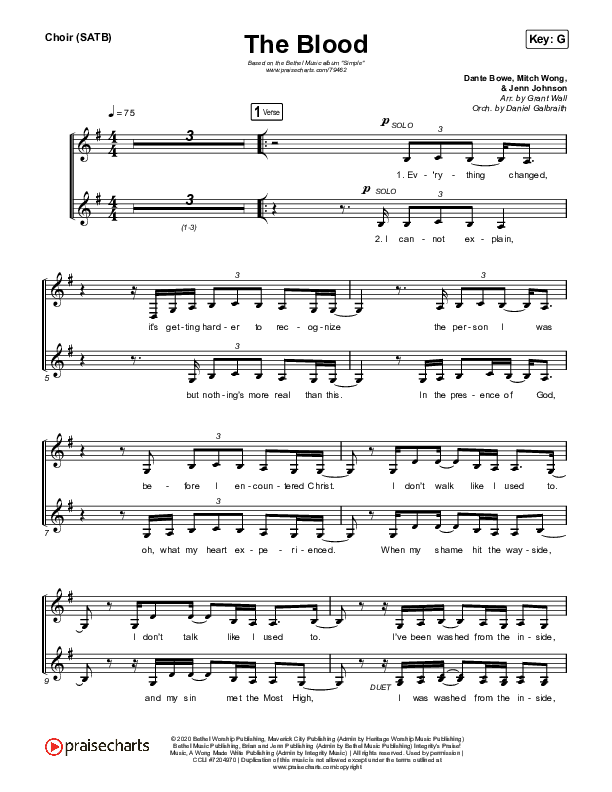 The Blood Choir Sheet (SATB) (Bethel Music / Jenn Johnson / Mitch Wong)