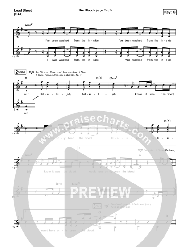 The Blood Lead Sheet (SAT) (Bethel Music / Jenn Johnson / Mitch Wong)