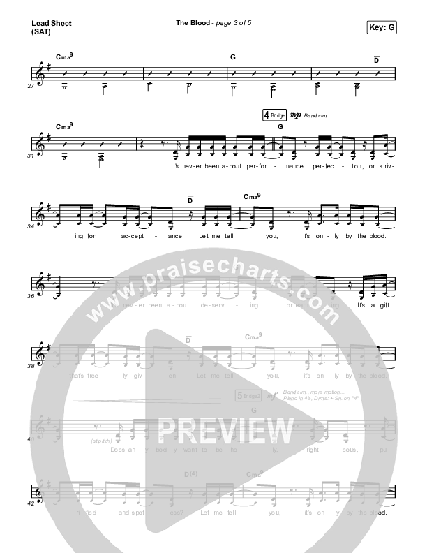 The Blood Lead Sheet (SAT) (Bethel Music / Jenn Johnson / Mitch Wong)